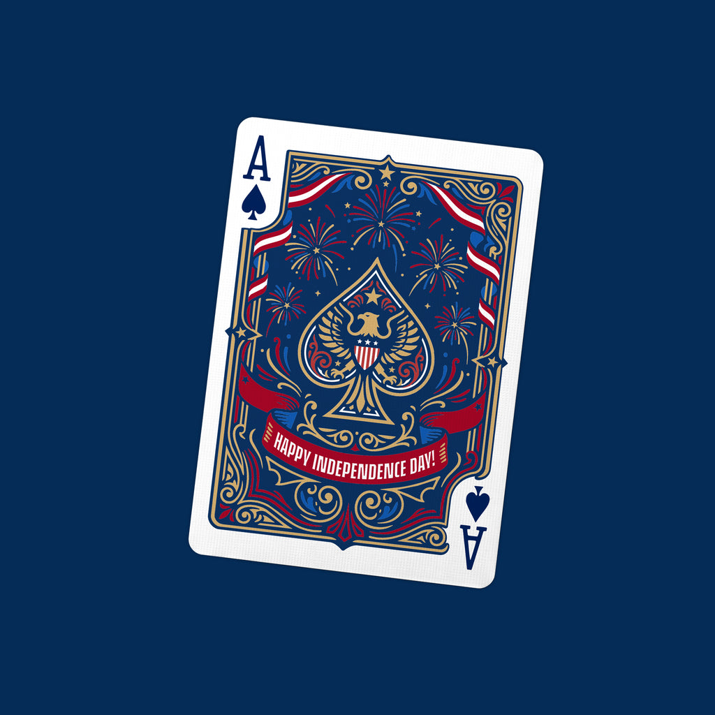 America Monte patriotic packet trick featuring Americana artwork and an Independence Day celebration finale with fireworks and an eagle Ace of Spades