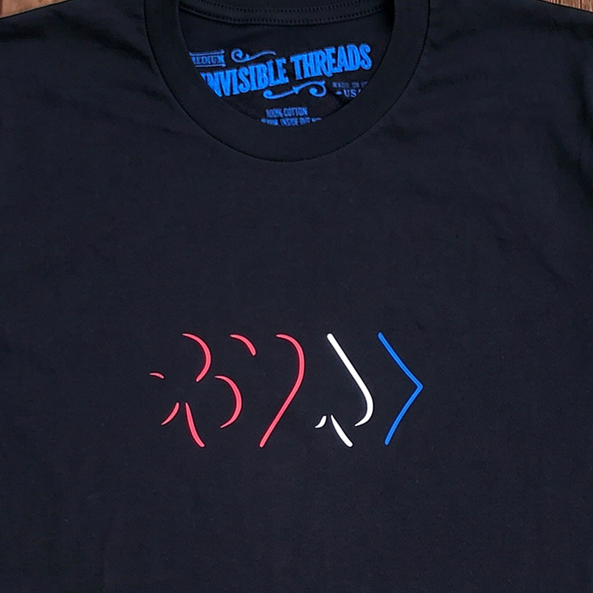 Black American Edges Vault t-shirt featuring minimalist red white and blue playing card pip edges