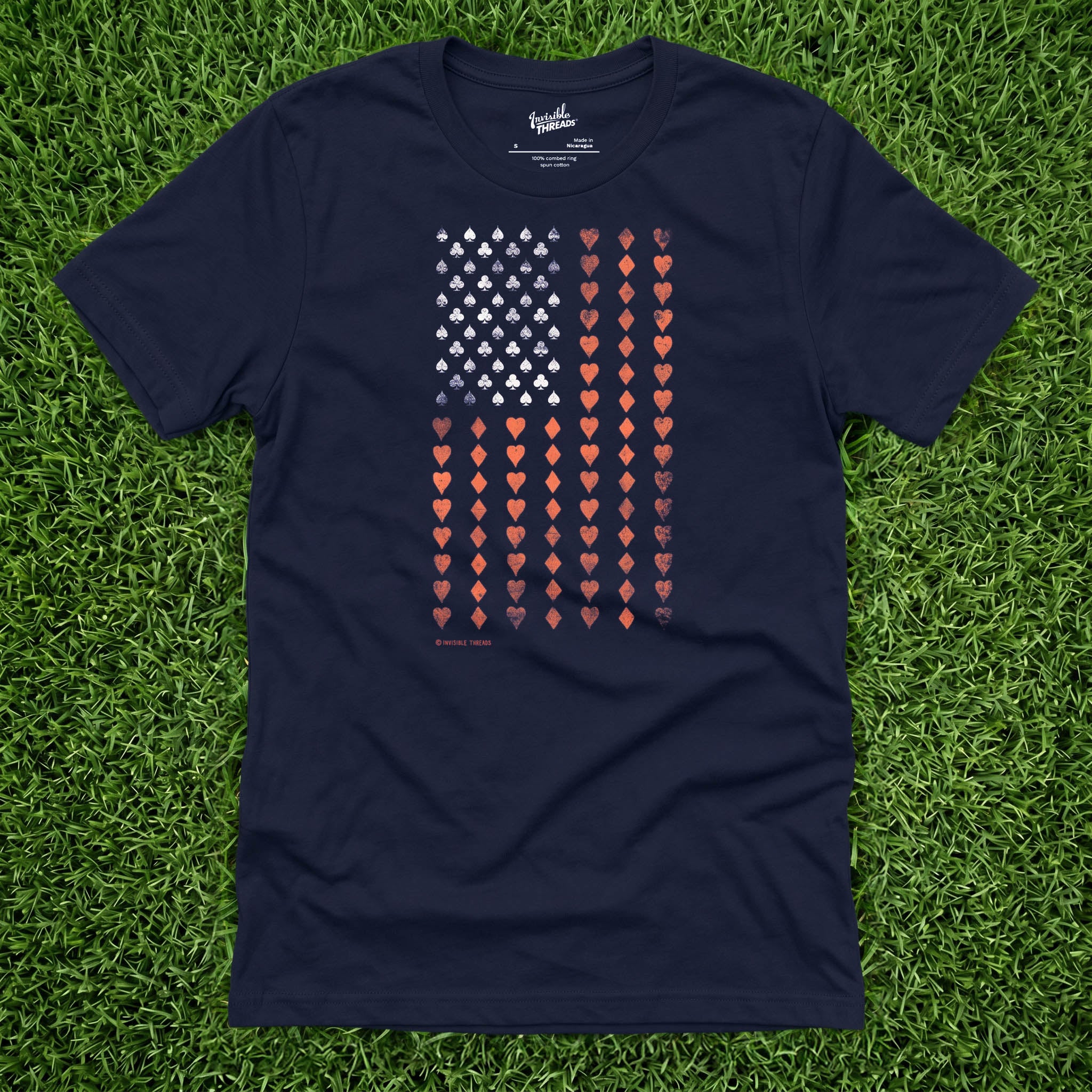Navy American Poker t-shirt featuring an American flag made from playing card pips
