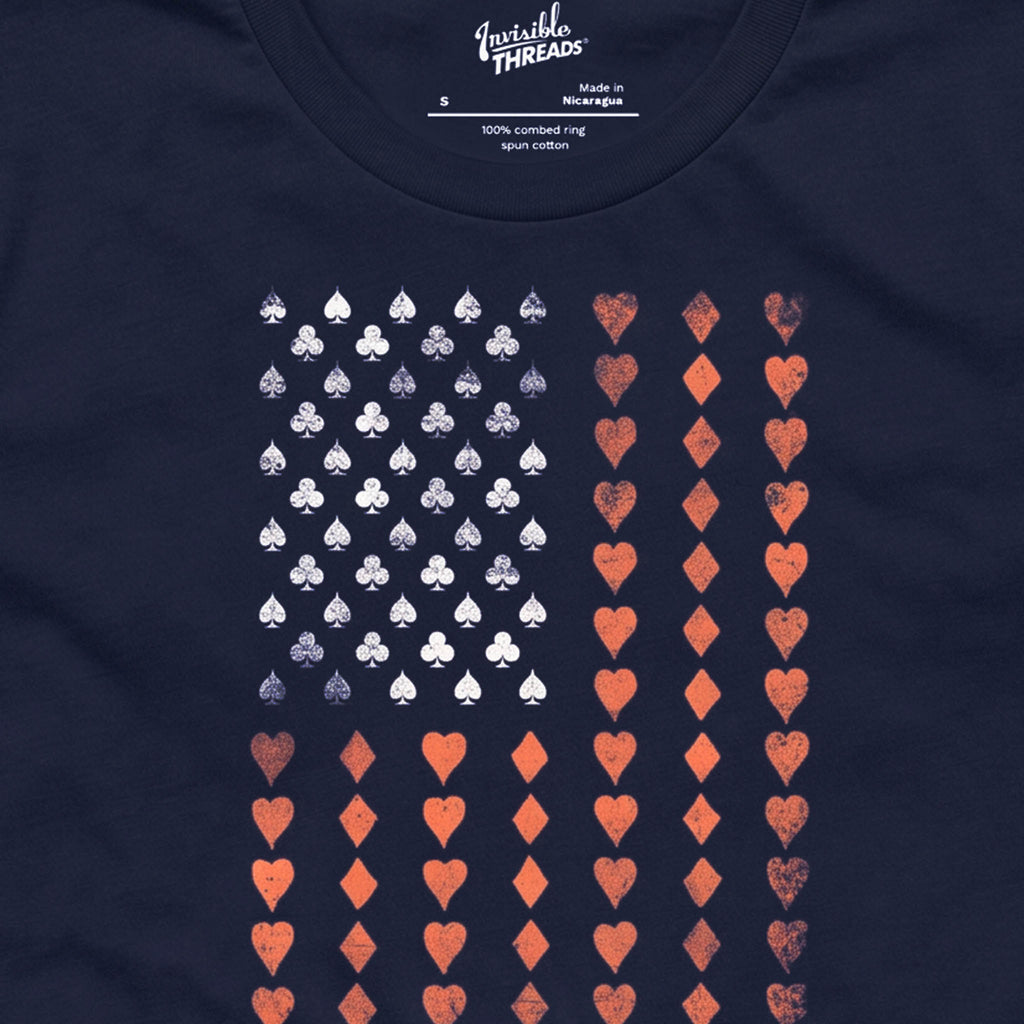 Navy American Poker t-shirt featuring an American flag made from playing card pips