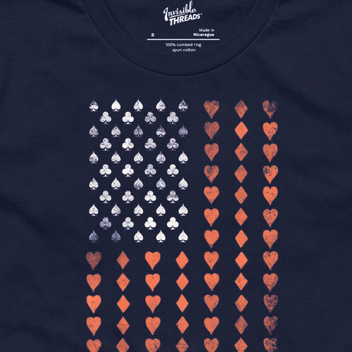 Navy American Poker t-shirt featuring an American flag made from playing card pips