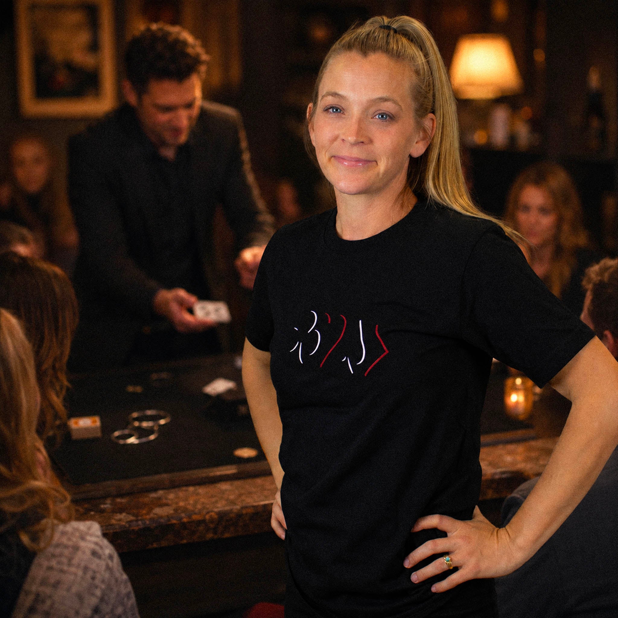 Edges Two-Tone Vault t-shirt in Deceptive Black featuring red and white right-edge playing card pips from the classic Edges design