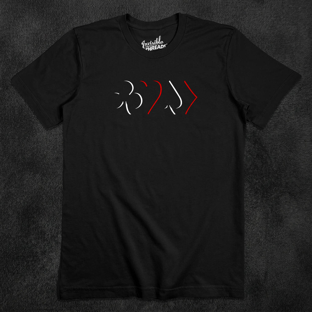 Edges Two-Tone Vault t-shirt in Deceptive Black featuring red and white right-edge playing card pips from the classic Edges design
