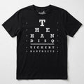 Black Eye Chart t-shirt with hidden message reading The hand is quicker than the eye