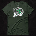 The Practical Joker t-shirt featuring a joker-inspired comedy magic design with playing cards and the phrase Ha Ha Gotcha
