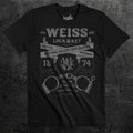 Black Weiss Lock & Key t-shirt featuring vintage gray escape artist artwork with handcuffs and antique lettering